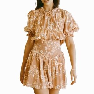 Sabo Skirt Peach Paisley Smocked Mini Dress